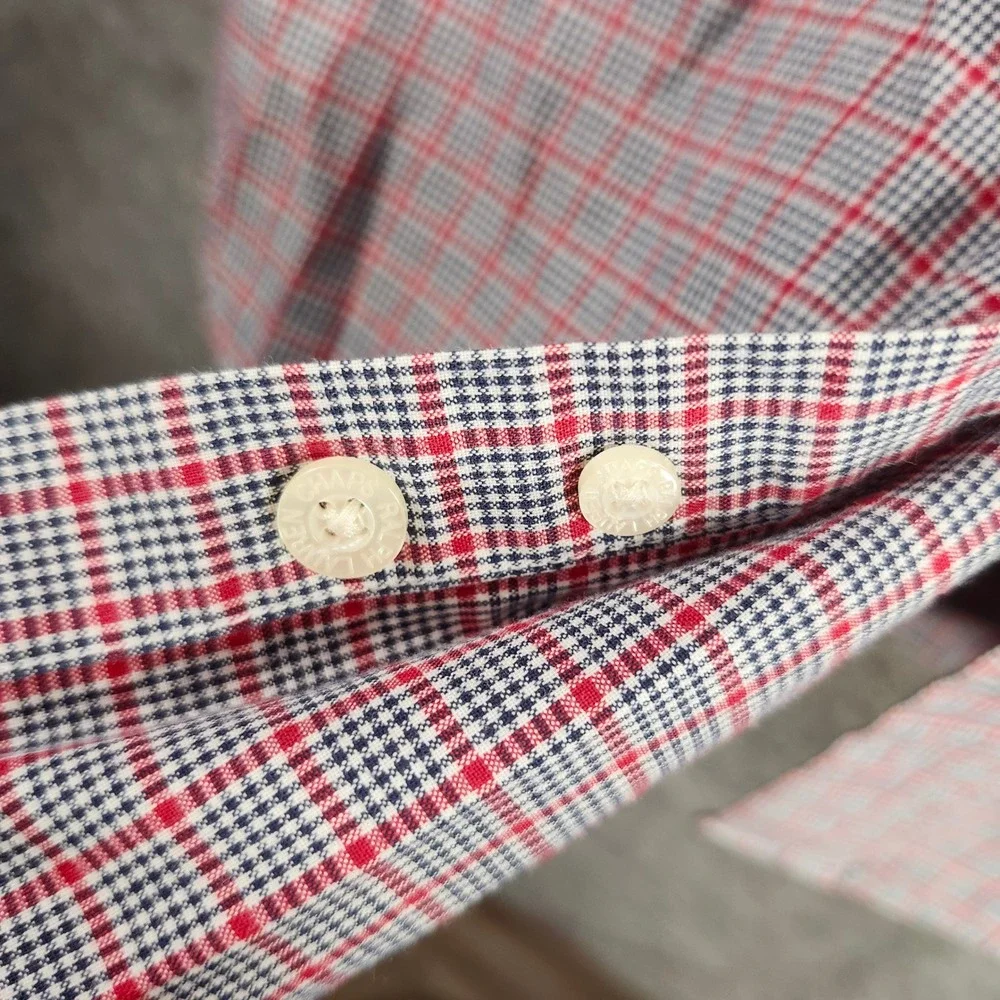 VTG Chaps Ralph Lauren Men Plaid Button Down Shirt Red Blue White Size XL Casual